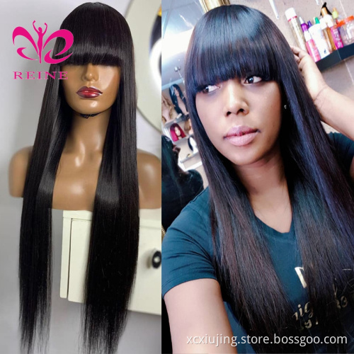 Cheap 100% Human Hair Wig With Bangs Straight Human Hair Wigs For Black Women Cheap Brazilian Straight Black Long Fringe Wig